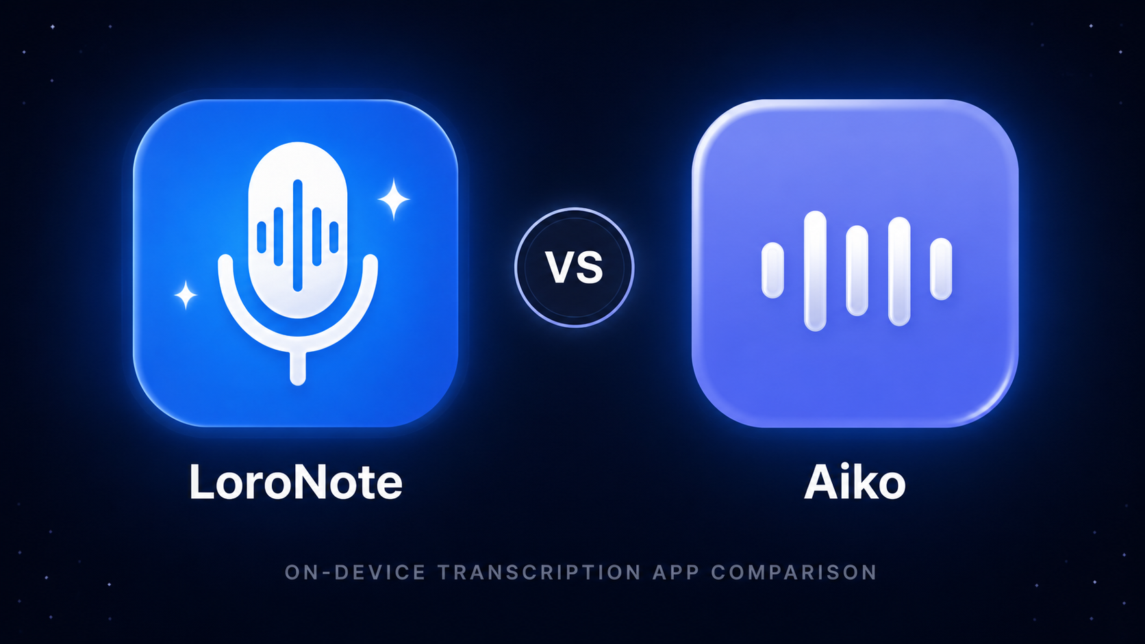 Compare LoroNote and Aiko for private offline Whisper transcription, recording, speaker labels, supported Apple devices, exports, and pricing.