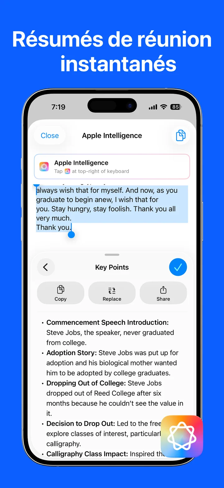 Résumés instantanés avec Apple Intelligence
