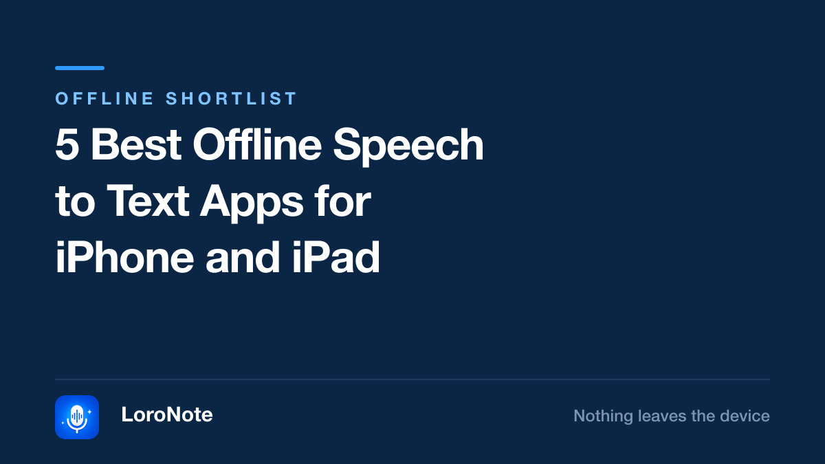 Five iOS apps that transcribe without uploading your audio — compared on models, speaker labels, exports, device requirements, and price.